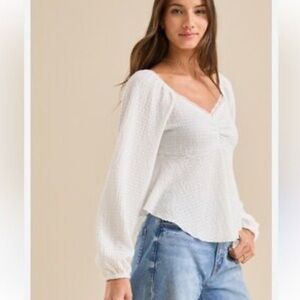 Altar’d State Long Sleeve White Smocked Top